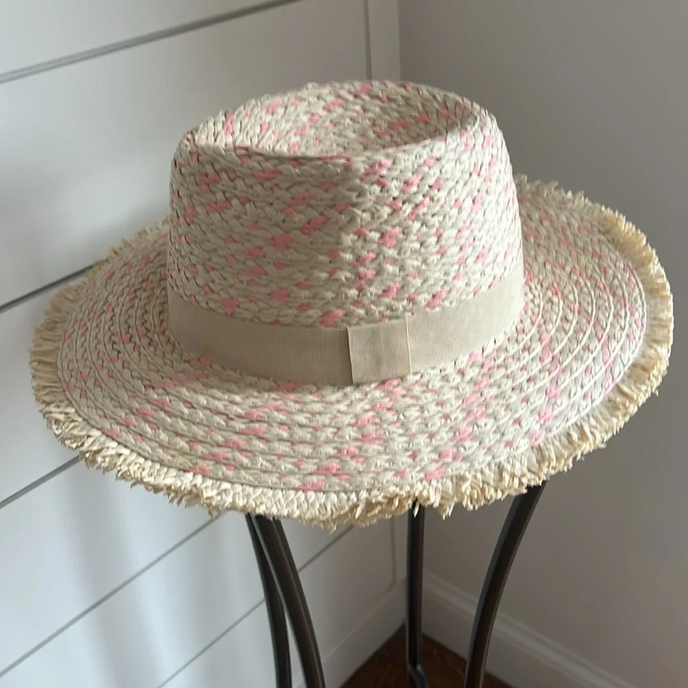 American Exchange Straw Hat with Pink Highlights